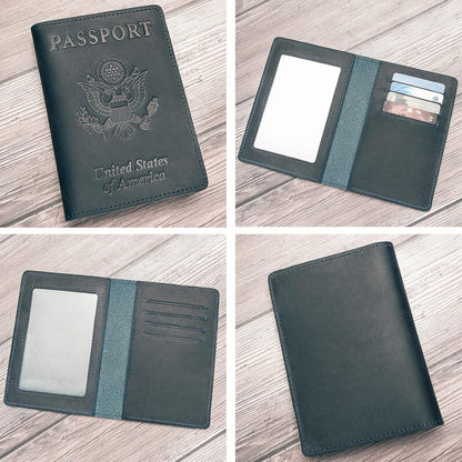 Genuine Leather Passport and Vaccine Card Holder Combo, RFID Blocking, Coffee, Unisex