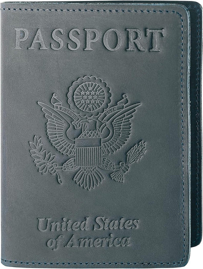 Genuine Leather Passport and Vaccine Card Holder Combo, RFID Blocking, Coffee, Unisex