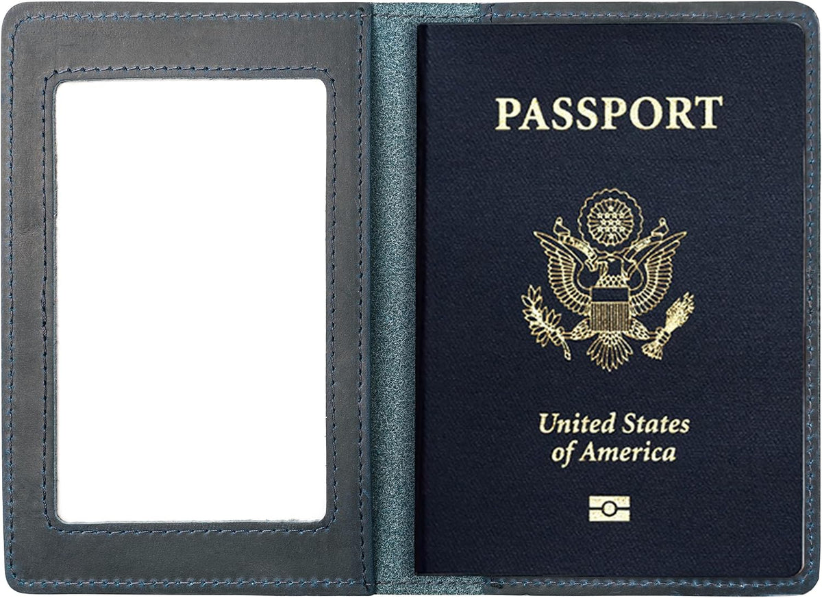 Genuine Leather Passport and Vaccine Card Holder Combo, RFID Blocking, Coffee, Unisex