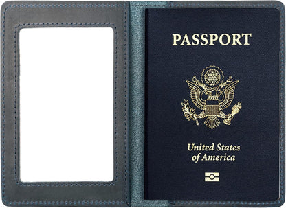 Genuine Leather Passport and Vaccine Card Holder Combo, RFID Blocking, Coffee, Unisex