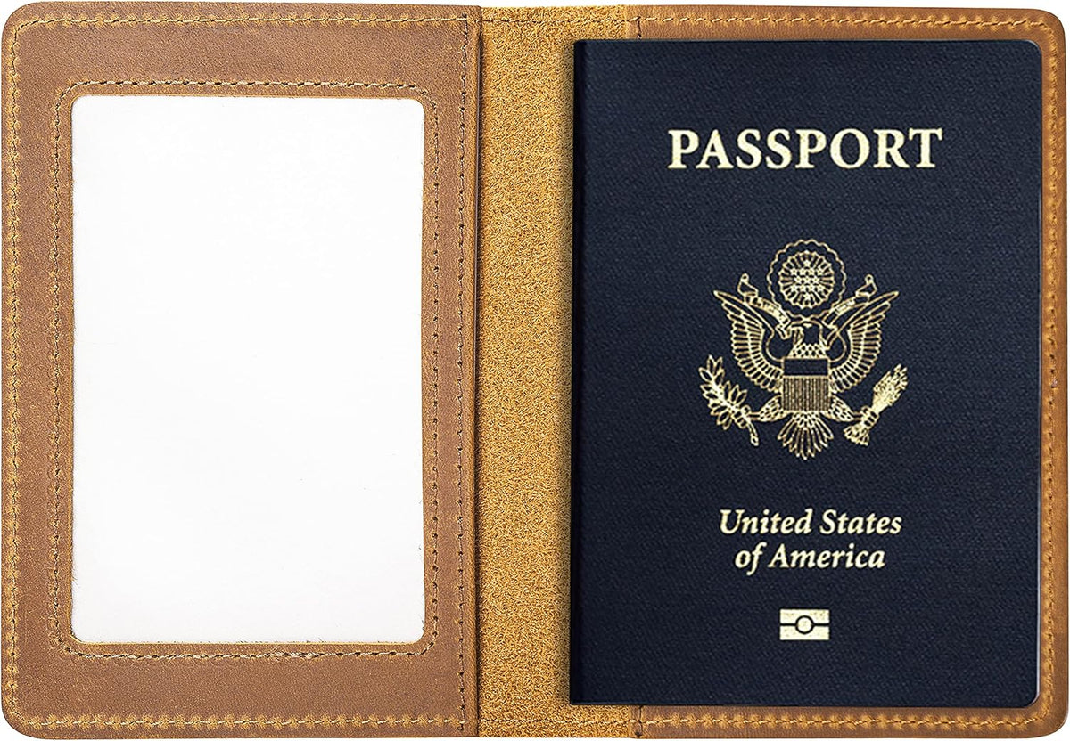 Genuine Leather Passport and Vaccine Card Holder Combo, RFID Blocking, Coffee, Unisex