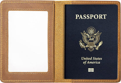 Genuine Leather Passport and Vaccine Card Holder Combo, RFID Blocking, Coffee, Unisex