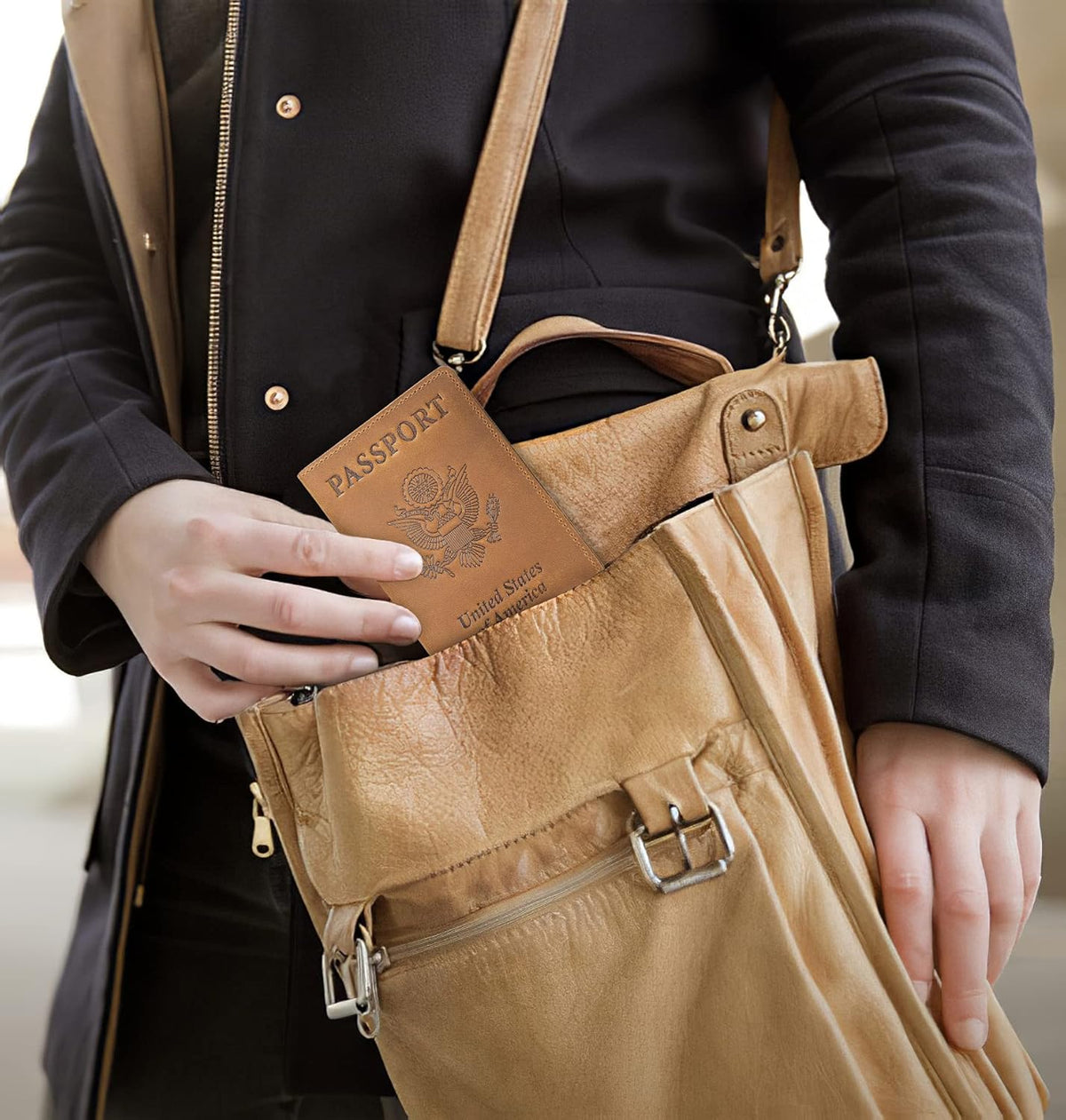Genuine Leather Passport and Vaccine Card Holder Combo, RFID Blocking, Coffee, Unisex