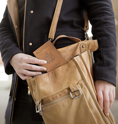 Genuine Leather Passport and Vaccine Card Holder Combo, RFID Blocking, Coffee, Unisex