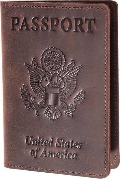 Genuine Leather Passport and Vaccine Card Holder Combo, RFID Blocking, Coffee, Unisex