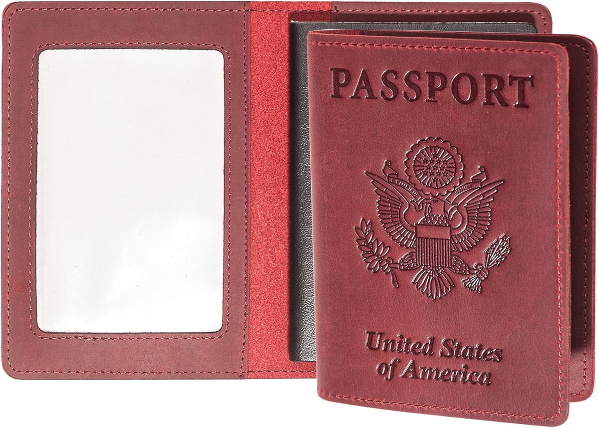 Genuine Leather Passport and Vaccine Card Holder Combo, RFID Blocking, Coffee, Unisex