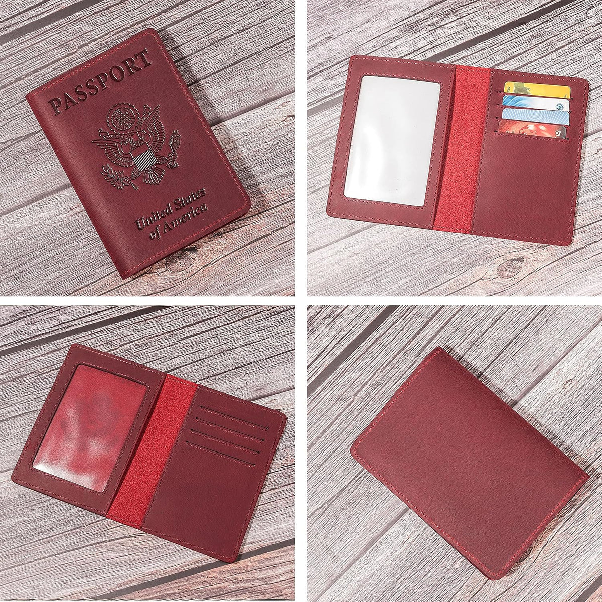 Genuine Leather Passport and Vaccine Card Holder Combo, RFID Blocking, Coffee, Unisex