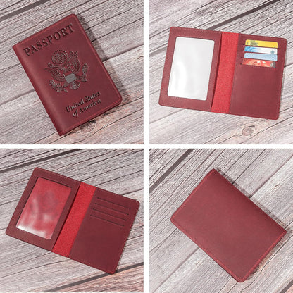 Genuine Leather Passport and Vaccine Card Holder Combo, RFID Blocking, Coffee, Unisex