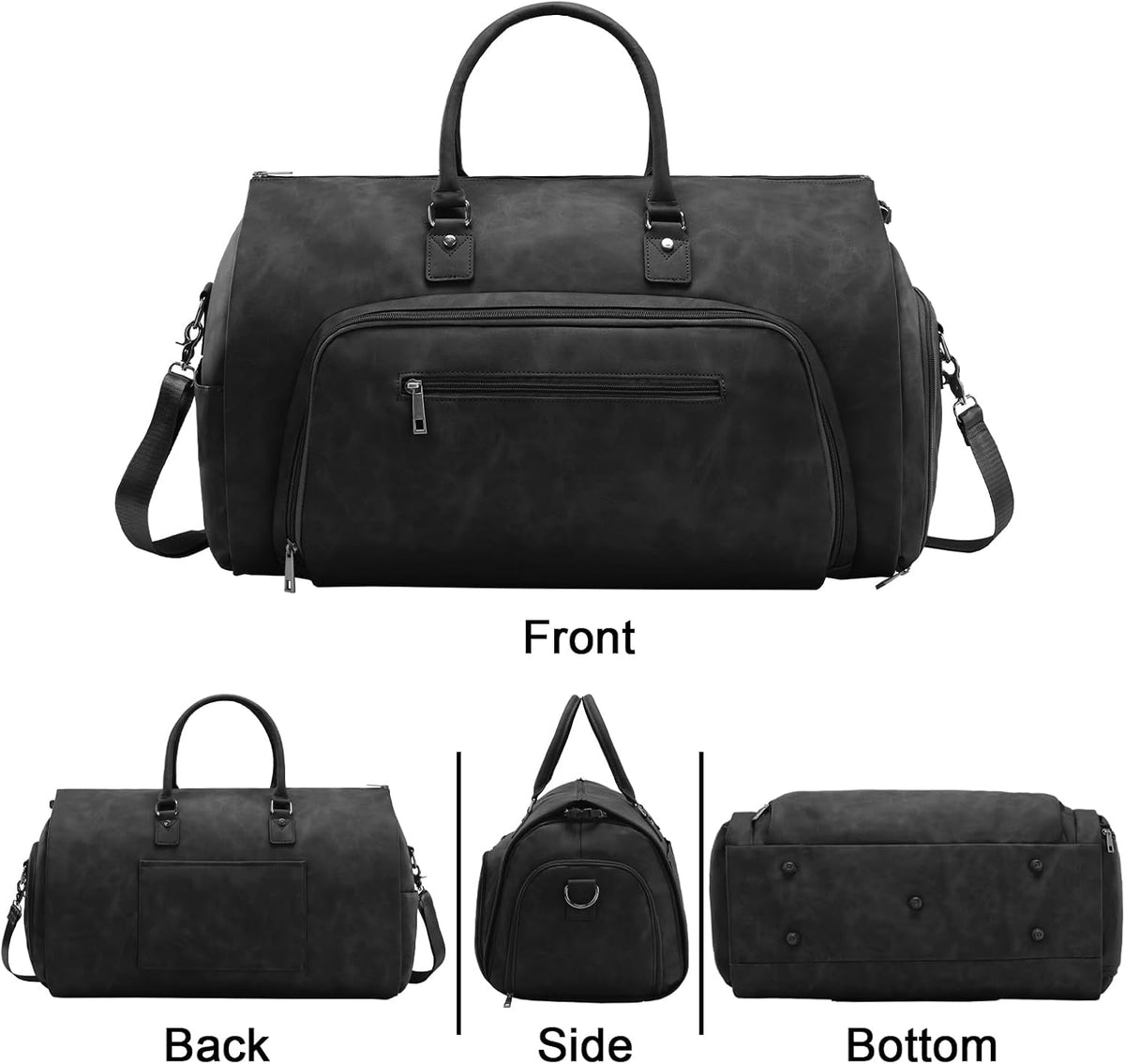 Travel Garment Bag for Men Women, Large, Black | Convertible Carry On, Garment Duffel Bag, 3 in 1, Hanging Suitcase