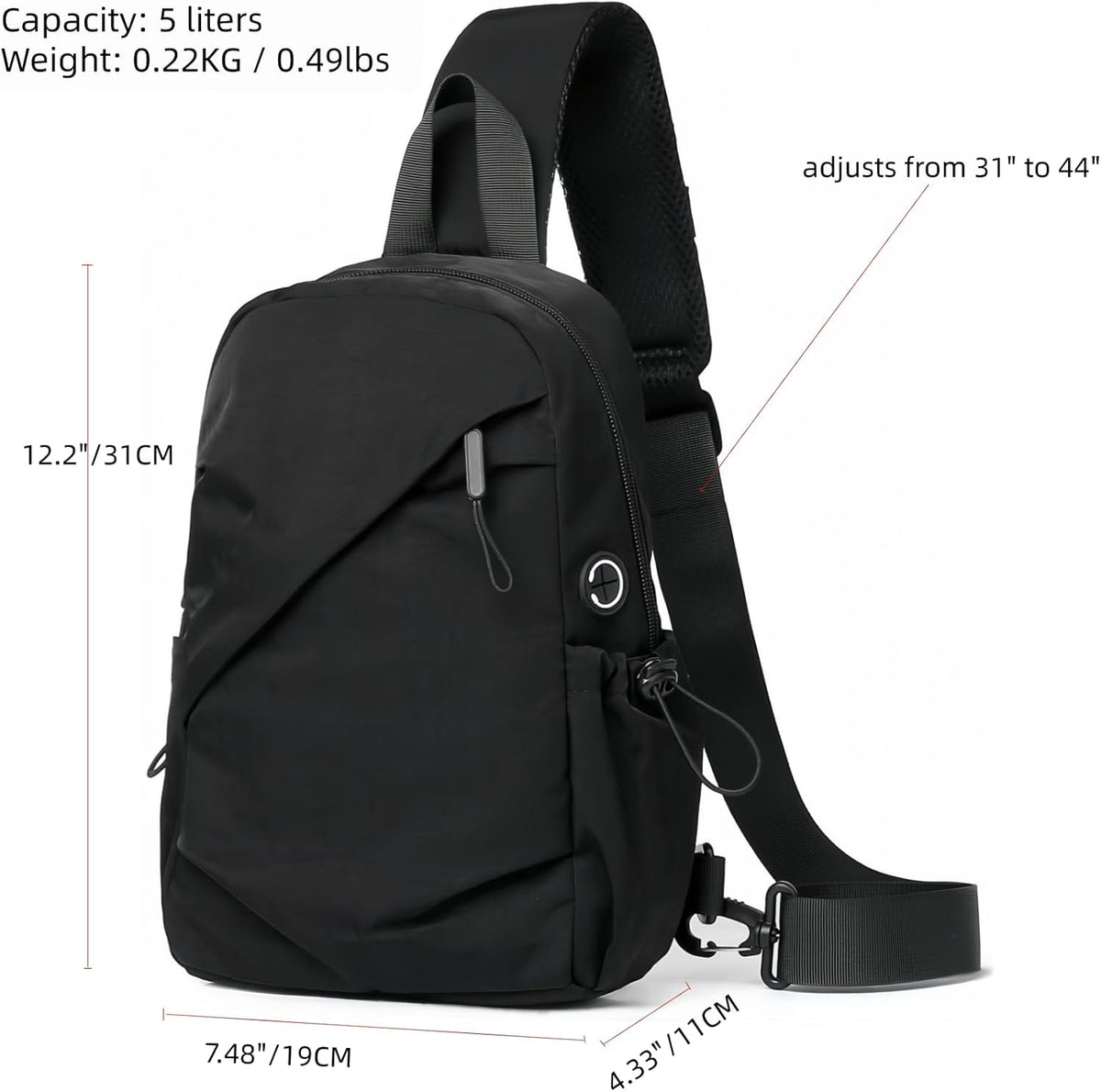 5L Crossbody Sling Bag, 11 Inch Tablet | 600D Water Resistant Urban Lightweight One Shoulder Backpack, Travel, Commuting, Walking, 31 to 44 Inches Adjustable Strap