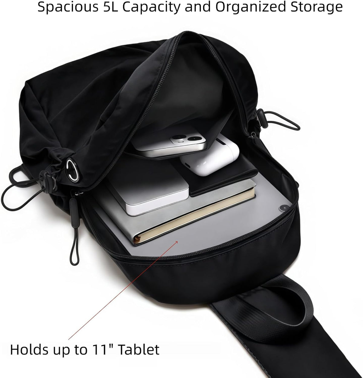 5L Crossbody Sling Bag, 11 Inch Tablet | 600D Water Resistant Urban Lightweight One Shoulder Backpack, Travel, Commuting, Walking, 31 to 44 Inches Adjustable Strap