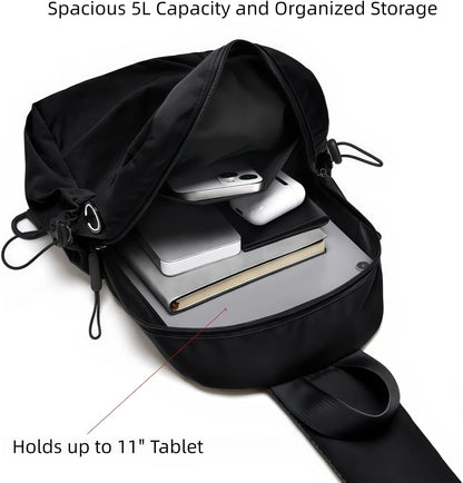 5L Crossbody Sling Bag, 11 Inch Tablet | 600D Water Resistant Urban Lightweight One Shoulder Backpack, Travel, Commuting, Walking, 31 to 44 Inches Adjustable Strap