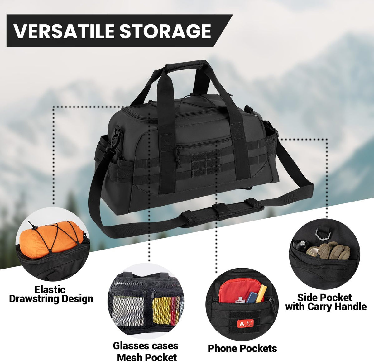 35L Large Duffle Bag, 3-in-1 Tactical Backpack MOLLE Pack for Sports/Gym/Outdoor, Olive Green