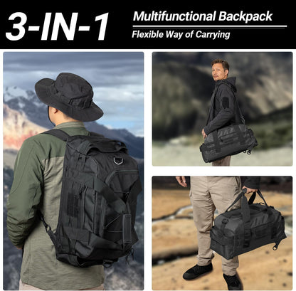 35L Large Duffle Bag, 3-in-1 Tactical Backpack MOLLE Pack for Sports/Gym/Outdoor, Olive Green