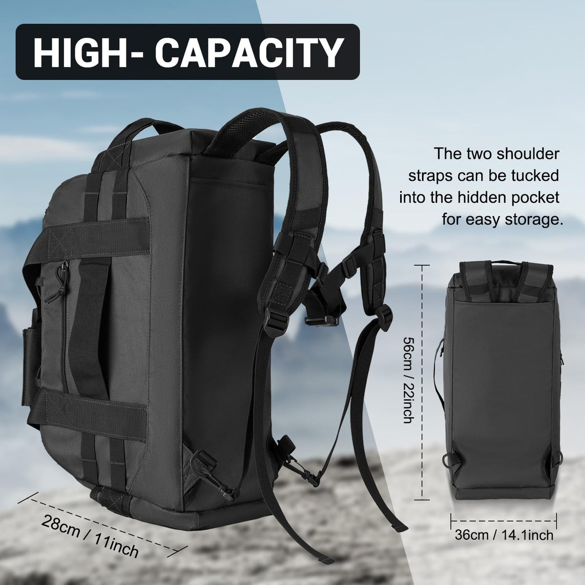 35L Large Duffle Bag, 3-in-1 Tactical Backpack MOLLE Pack for Sports/Gym/Outdoor, Olive Green