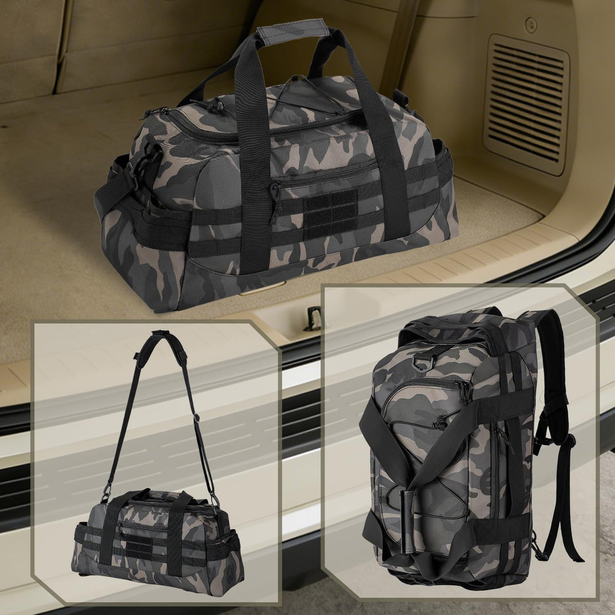 35L Large Duffle Bag, 3-in-1 Tactical Backpack MOLLE Pack for Sports/Gym/Outdoor, Olive Green