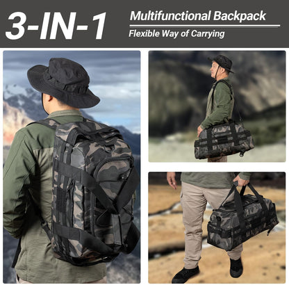 35L Large Duffle Bag, 3-in-1 Tactical Backpack MOLLE Pack for Sports/Gym/Outdoor, Olive Green