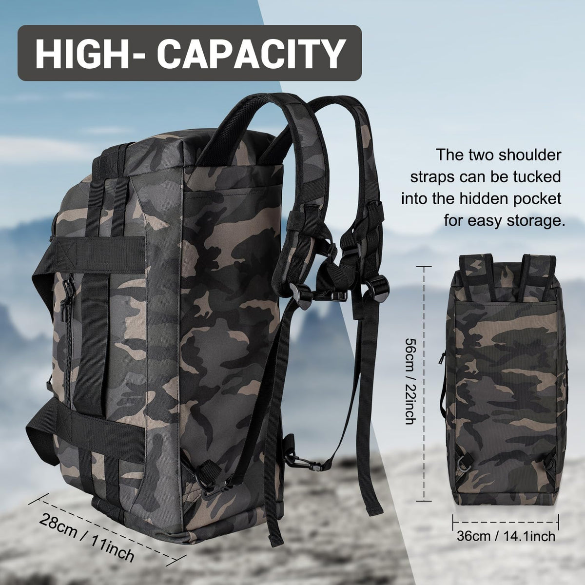 35L Large Duffle Bag, 3-in-1 Tactical Backpack MOLLE Pack for Sports/Gym/Outdoor, Olive Green