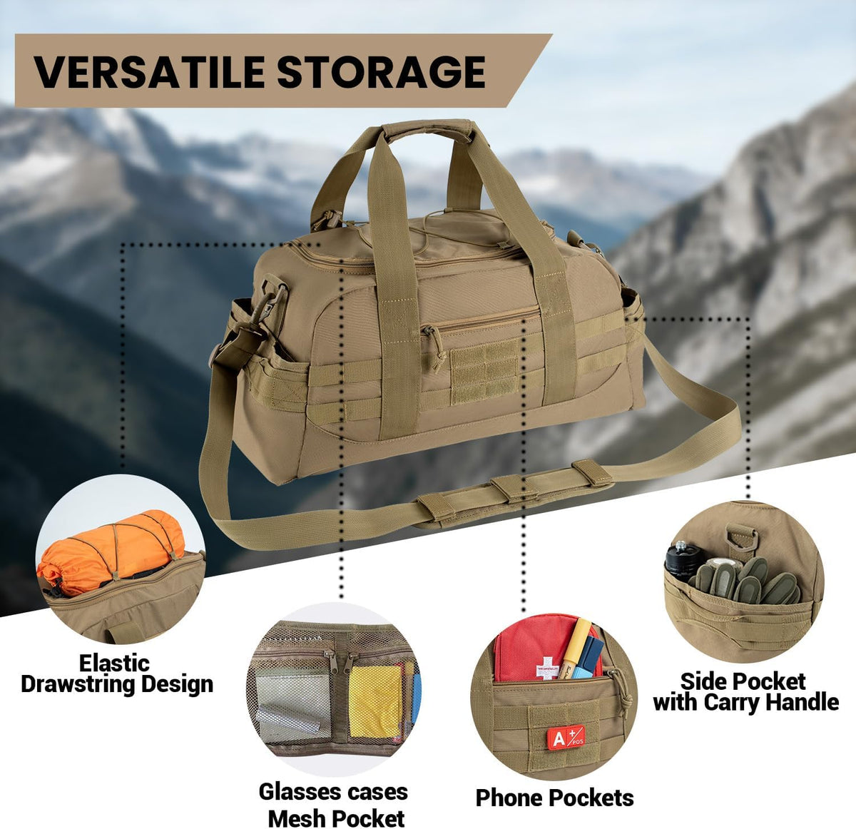 35L Large Duffle Bag, 3-in-1 Tactical Backpack MOLLE Pack for Sports/Gym/Outdoor, Olive Green