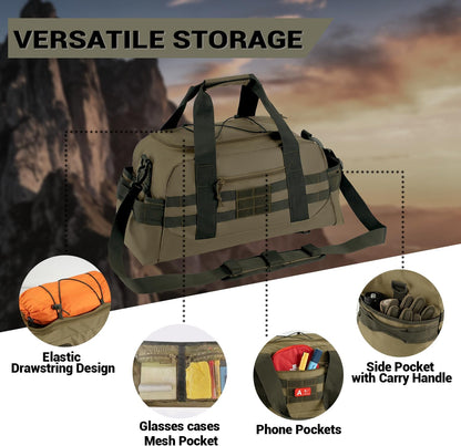 35L Large Duffle Bag, 3-in-1 Tactical Backpack MOLLE Pack for Sports/Gym/Outdoor, Olive Green
