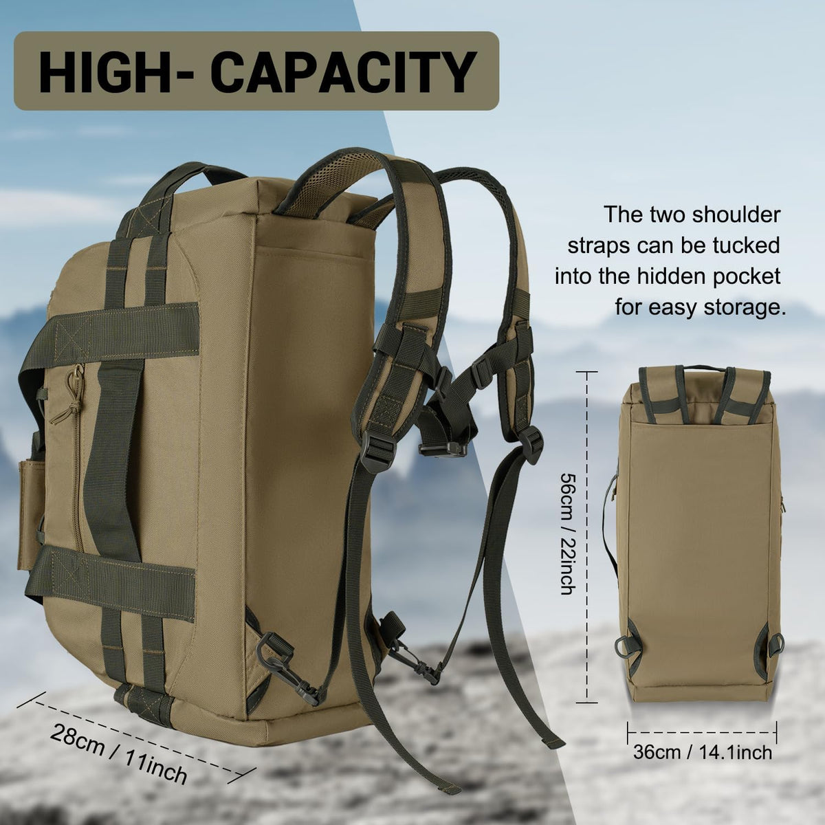 35L Large Duffle Bag, 3-in-1 Tactical Backpack MOLLE Pack for Sports/Gym/Outdoor, Olive Green