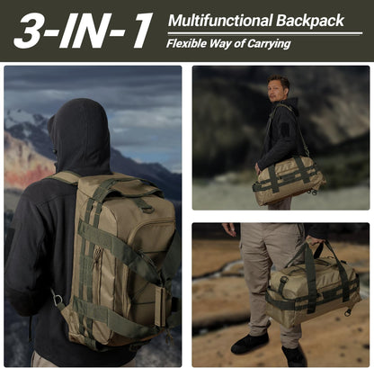 35L Large Duffle Bag, 3-in-1 Tactical Backpack MOLLE Pack for Sports/Gym/Outdoor, Olive Green