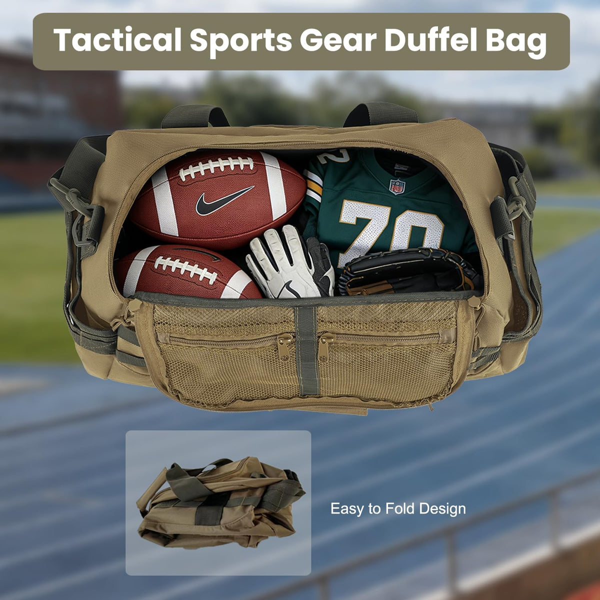 35L Large Duffle Bag, 3-in-1 Tactical Backpack MOLLE Pack for Sports/Gym/Outdoor, Olive Green