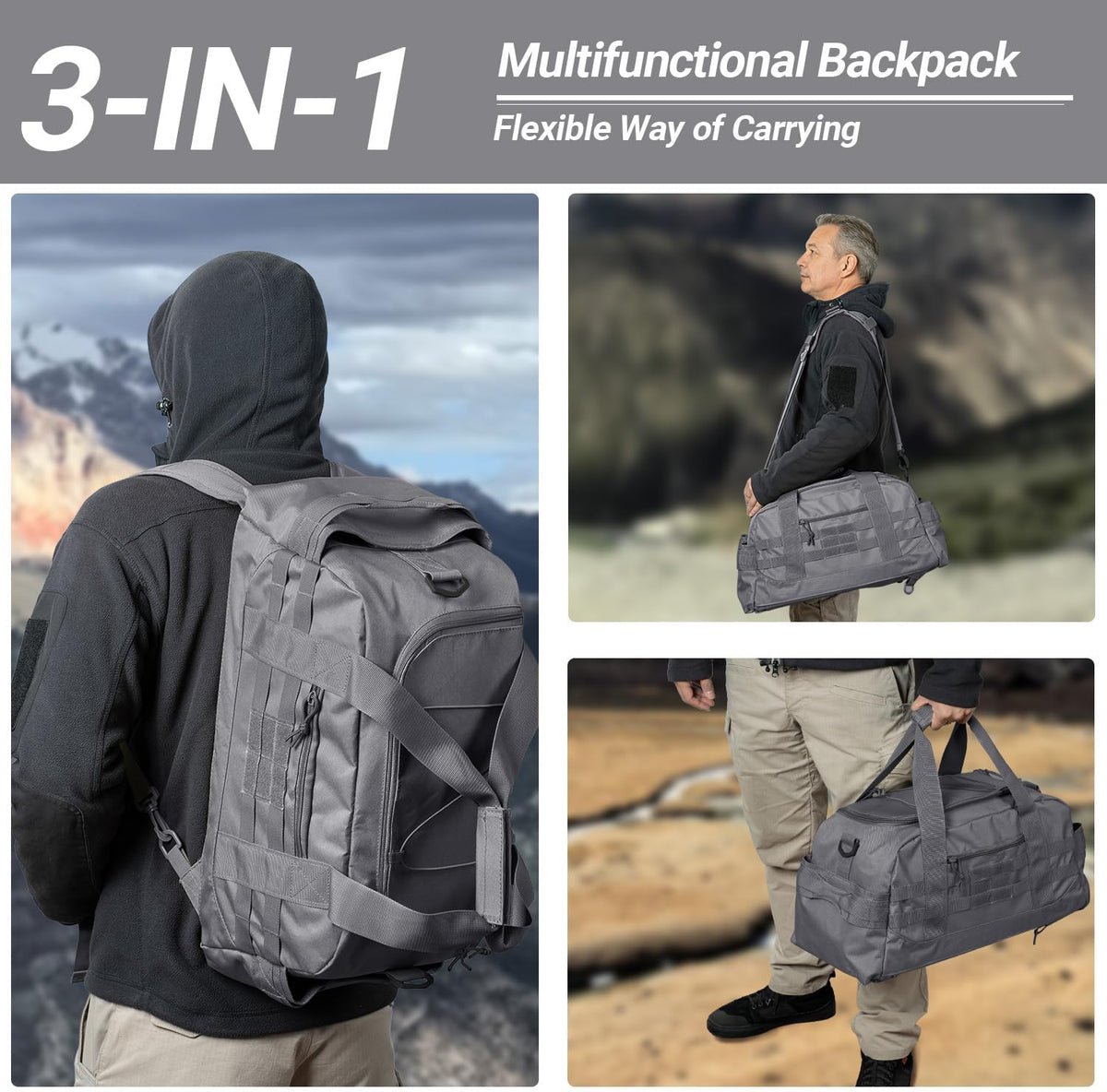 35L Large Duffle Bag, 3-in-1 Tactical Backpack MOLLE Pack for Sports/Gym/Outdoor, Olive Green