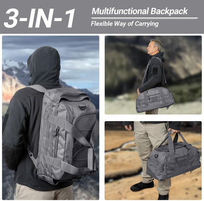 35L Large Duffle Bag, 3-in-1 Tactical Backpack MOLLE Pack for Sports/Gym/Outdoor, Olive Green