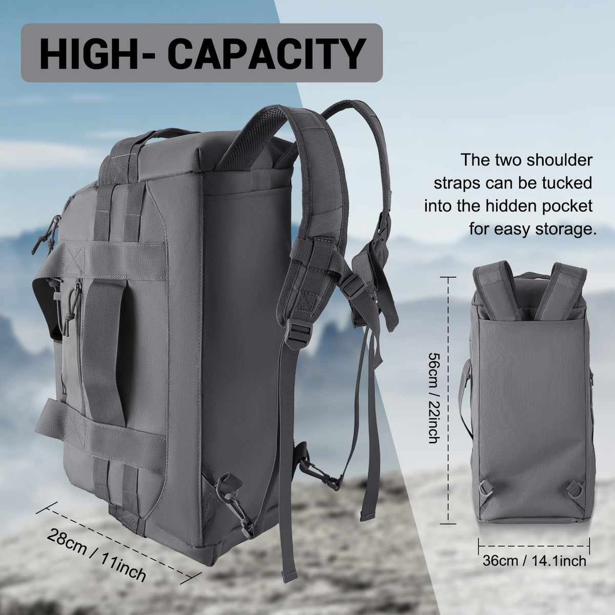 35L Large Duffle Bag, 3-in-1 Tactical Backpack MOLLE Pack for Sports/Gym/Outdoor, Olive Green