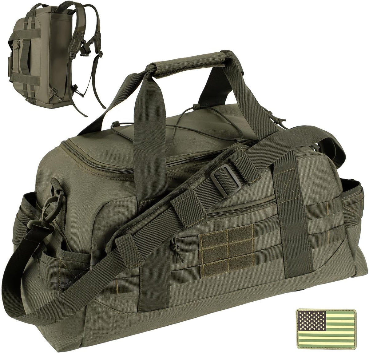 35L Large Duffle Bag, 3-in-1 Tactical Backpack MOLLE Pack for Sports/Gym/Outdoor, Olive Green
