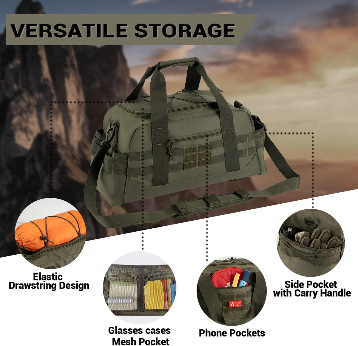 35L Large Duffle Bag, 3-in-1 Tactical Backpack MOLLE Pack for Sports/Gym/Outdoor, Olive Green