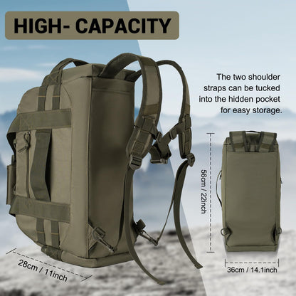 35L Large Duffle Bag, 3-in-1 Tactical Backpack MOLLE Pack for Sports/Gym/Outdoor, Olive Green