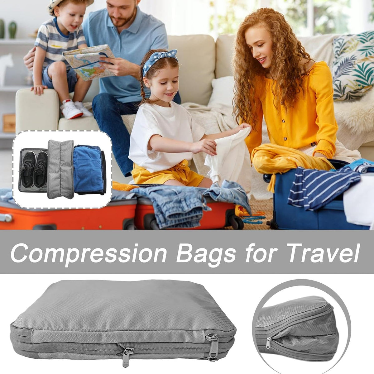 Packing Cubes for Travel,Double-Zone Storage Pouch - Luggage Storage Travel Compression Cube - for Vacation Short Trips Moving Clothes Shoes Toys Dolls