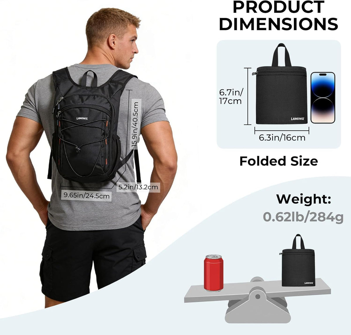 13L Small Hiking Backpack for Women Men, Lightweight Foldable Day pack, Packable Daypack for Travel, Camping (Teal)