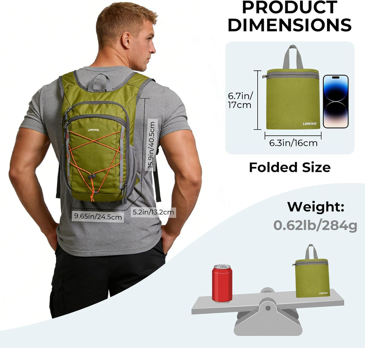 13L Small Hiking Backpack for Women Men, Lightweight Foldable Day pack, Packable Daypack for Travel, Camping (Teal)