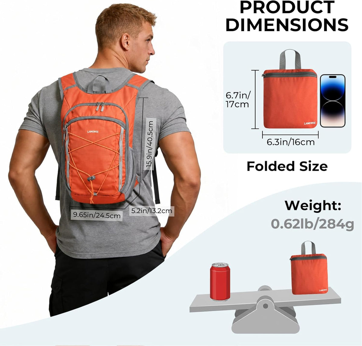 13L Small Hiking Backpack for Women Men, Lightweight Foldable Day pack, Packable Daypack for Travel, Camping (Teal)