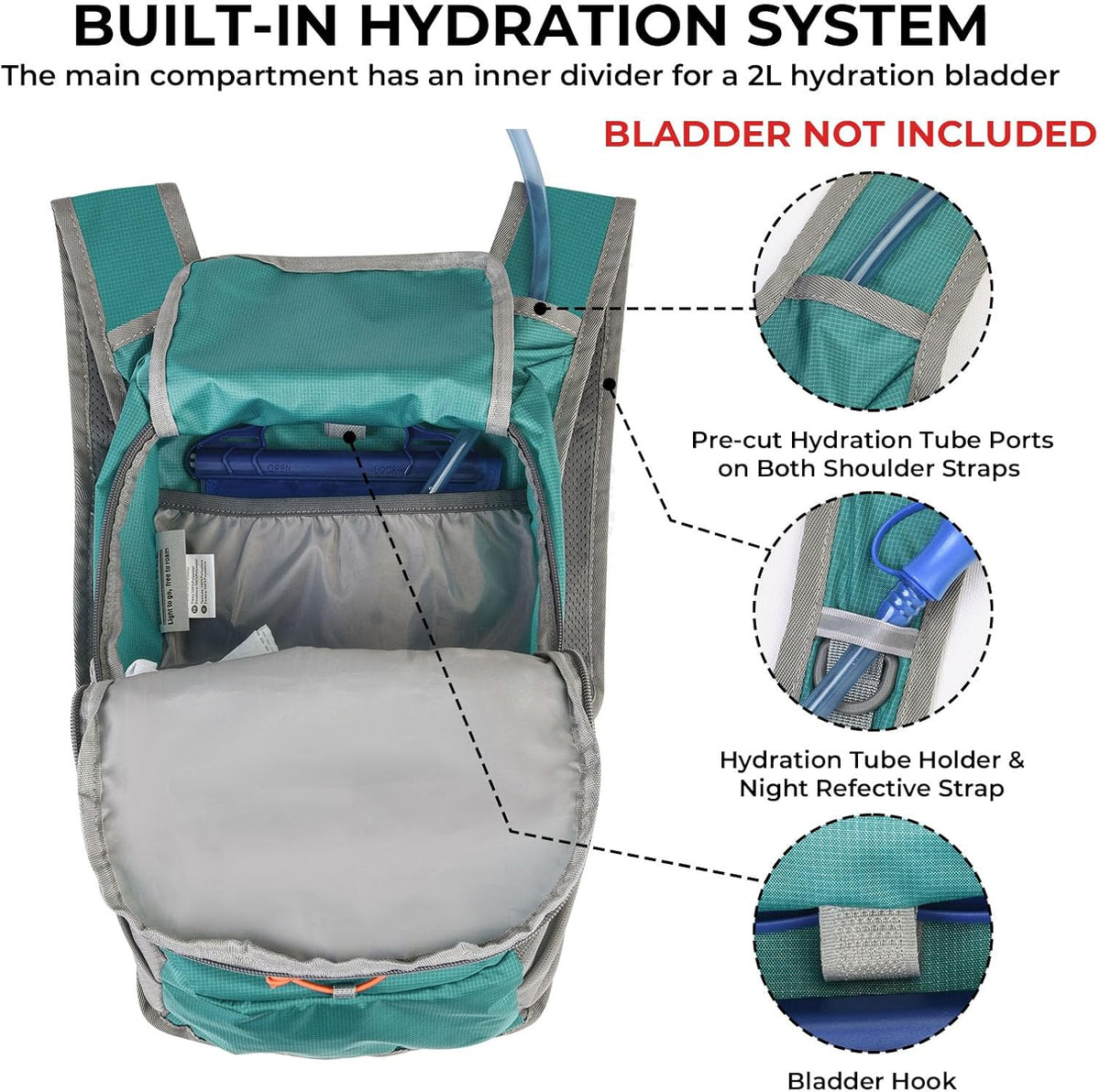 13L Small Hiking Backpack for Women Men, Lightweight Foldable Day pack, Packable Daypack for Travel, Camping (Teal)