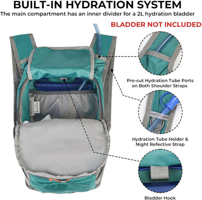 13L Small Hiking Backpack for Women Men, Lightweight Foldable Day pack, Packable Daypack for Travel, Camping (Teal)
