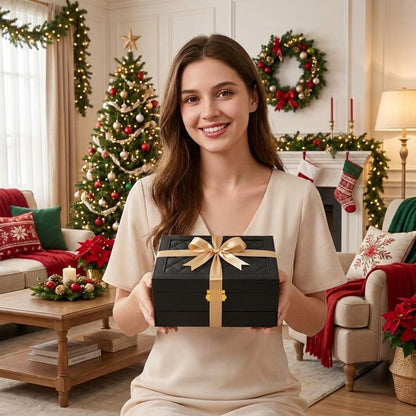 Jewelry Box for Women Girl Wife - Large PU Leather Jewelry Organizer Storage Case with Two Layers Display for Earrings Bracelets Rings Watches (Champagne)