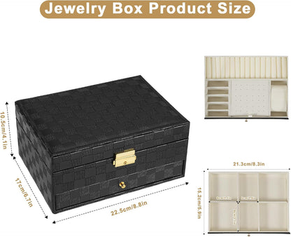 Jewelry Box for Women Girl Wife - Large PU Leather Jewelry Organizer Storage Case with Two Layers Display for Earrings Bracelets Rings Watches (Champagne)