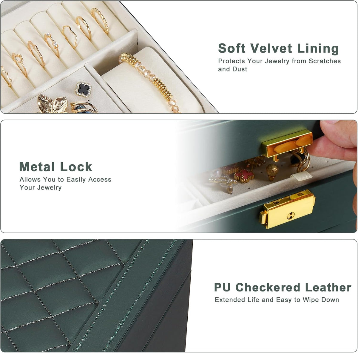 Jewelry Box for Women Girl Wife - Large PU Leather Jewelry Organizer Storage Case with Two Layers Display for Earrings Bracelets Rings Watches (Champagne)