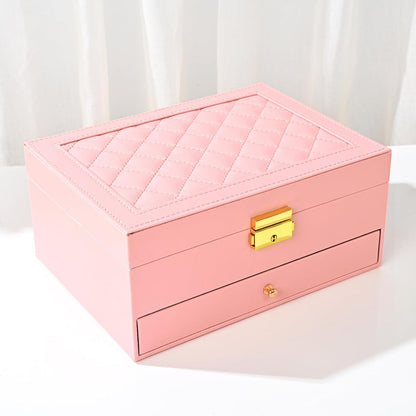 Jewelry Box for Women Girl Wife - Large PU Leather Jewelry Organizer Storage Case with Two Layers Display for Earrings Bracelets Rings Watches (Champagne)