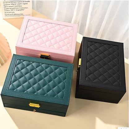 Jewelry Box for Women Girl Wife - Large PU Leather Jewelry Organizer Storage Case with Two Layers Display for Earrings Bracelets Rings Watches (Champagne)