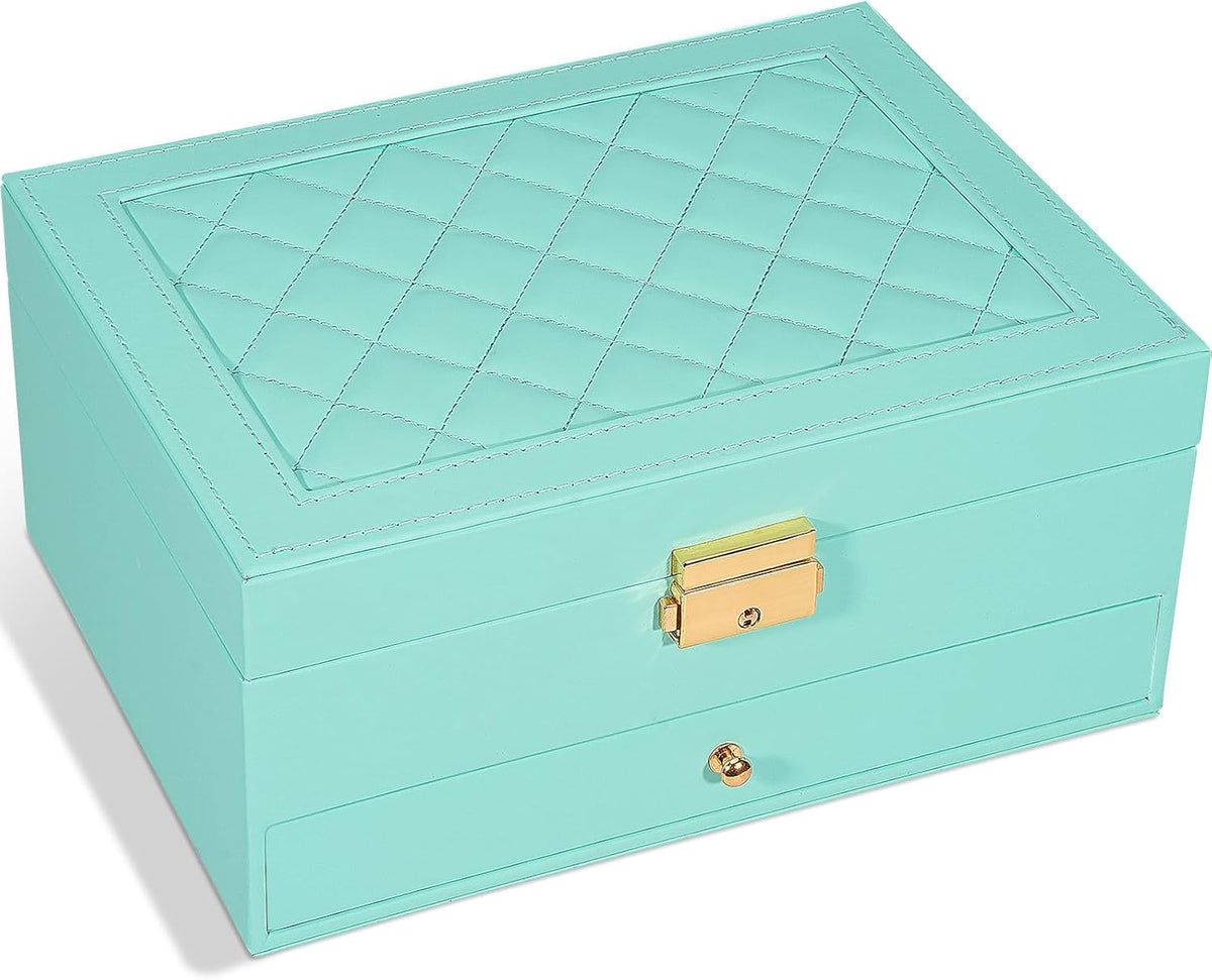 Jewelry Box for Women Girl Wife - Large PU Leather Jewelry Organizer Storage Case with Two Layers Display for Earrings Bracelets Rings Watches (Champagne)