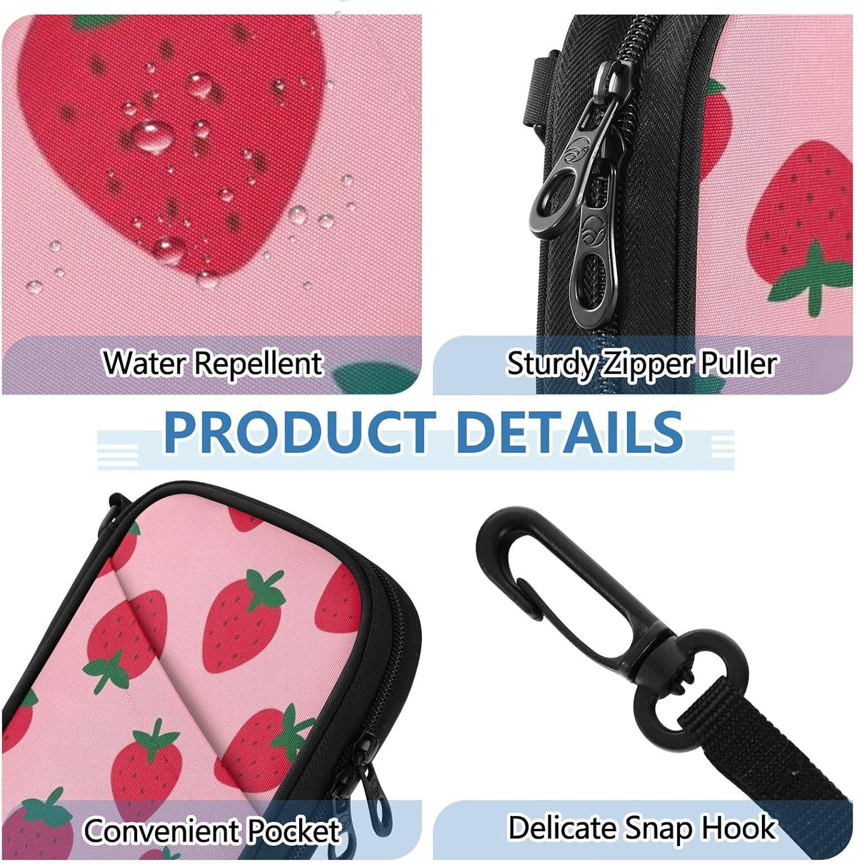 Travel Document Organizer 8.26×5.51×1.18 In | Scratch Resistant Polyester Full Print Multi-Way Carry for Men Women Vacation Mint Strawberries