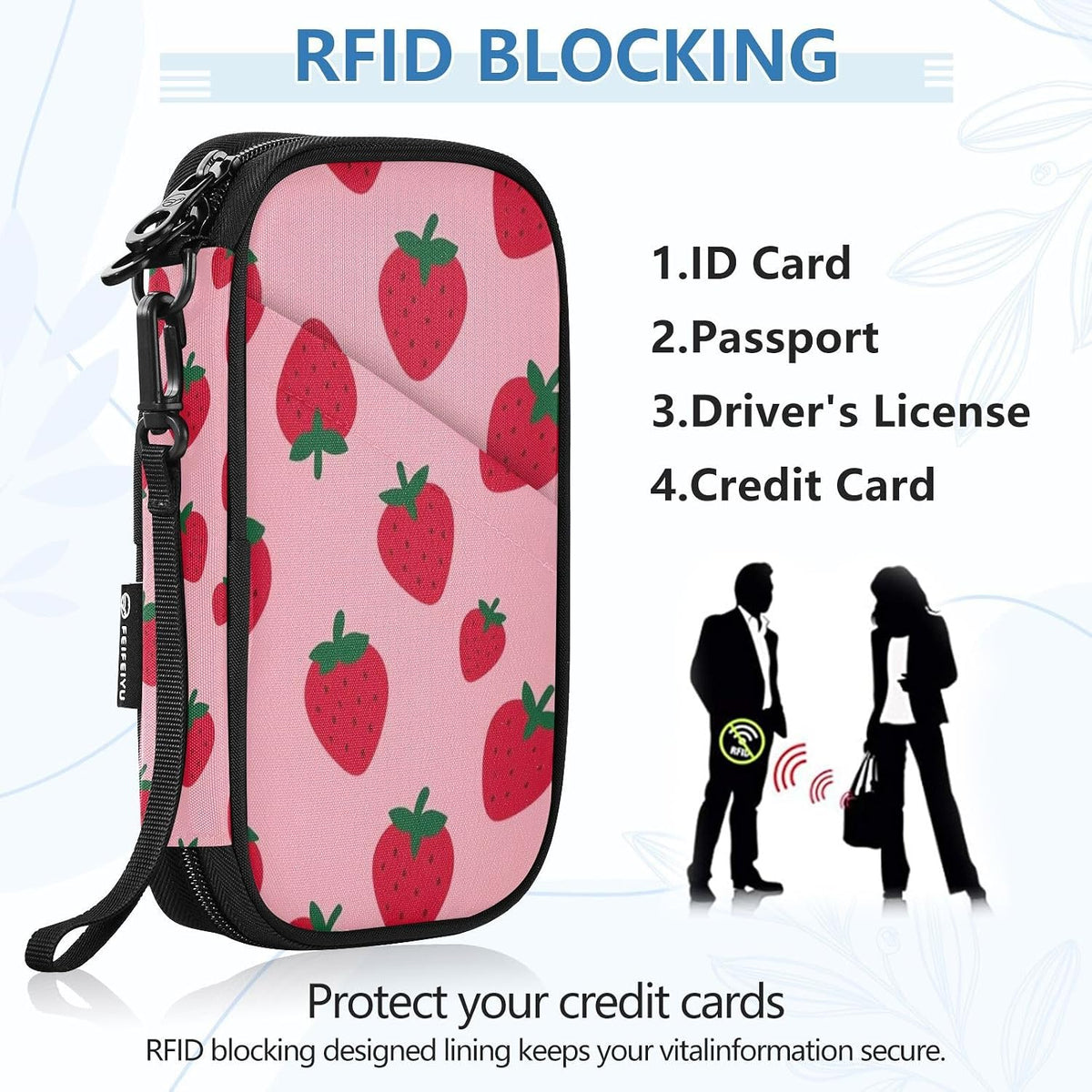 Travel Document Organizer 8.26×5.51×1.18 In | Scratch Resistant Polyester Full Print Multi-Way Carry for Men Women Vacation Mint Strawberries