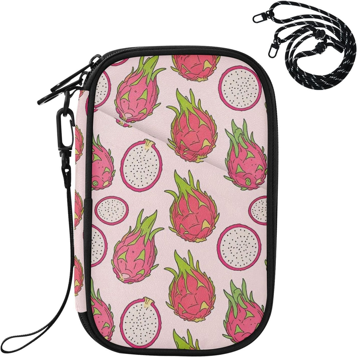 Travel Document Organizer 8.26×5.51×1.18 In | Scratch Resistant Polyester Full Print Multi-Way Carry for Men Women Vacation Mint Strawberries