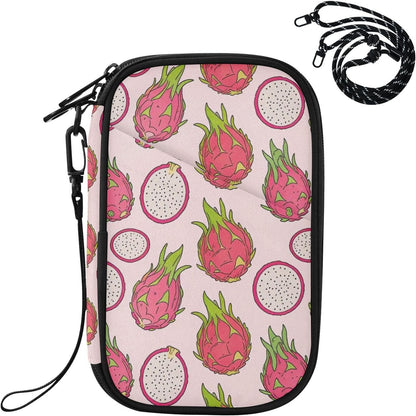 Travel Document Organizer 8.26×5.51×1.18 In | Scratch Resistant Polyester Full Print Multi-Way Carry for Men Women Vacation Mint Strawberries