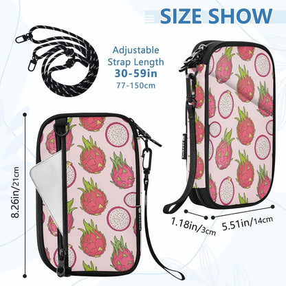 Travel Document Organizer 8.26×5.51×1.18 In | Scratch Resistant Polyester Full Print Multi-Way Carry for Men Women Vacation Mint Strawberries